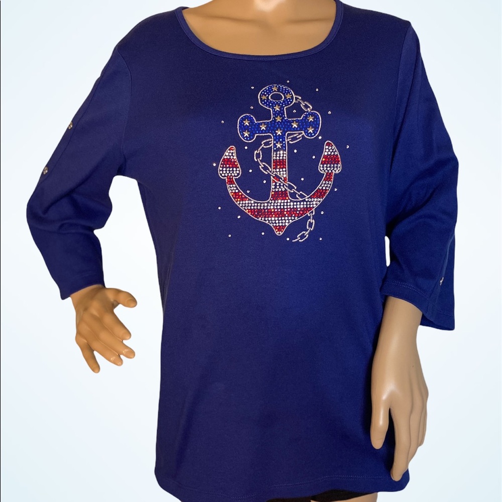 Quacker Factory Anchor Patriotic Top Sz Medium VGC - Picture 1 of 5